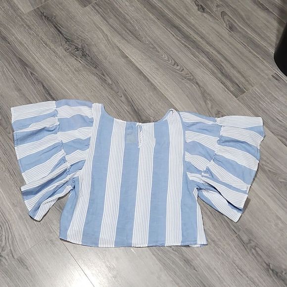 Blue & White Striped American Eagle Outfitter Boho Batwing Top - Picture 6 of 7